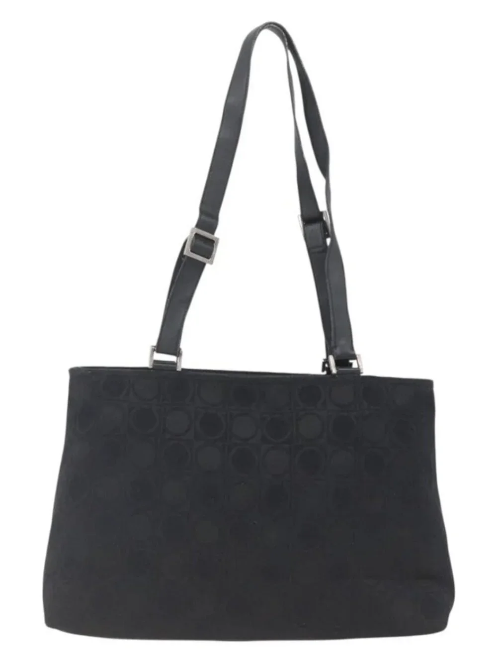 Salvatore Ferragamo Tote Bag Nylon Black Silver Auth SW2049